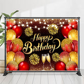 Lofaris Glitter Gold Red Balloons Goblet Birthday Backdrop